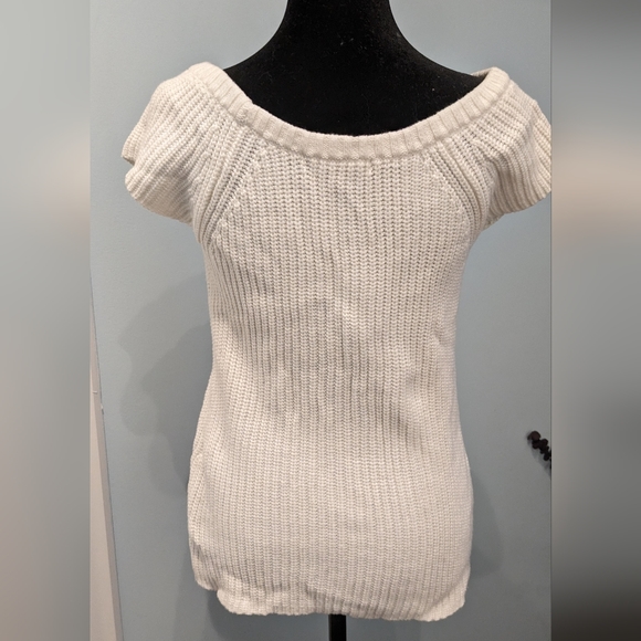 Boston Proper White knit short sleeve sweater size Small - Picture 3 of 4